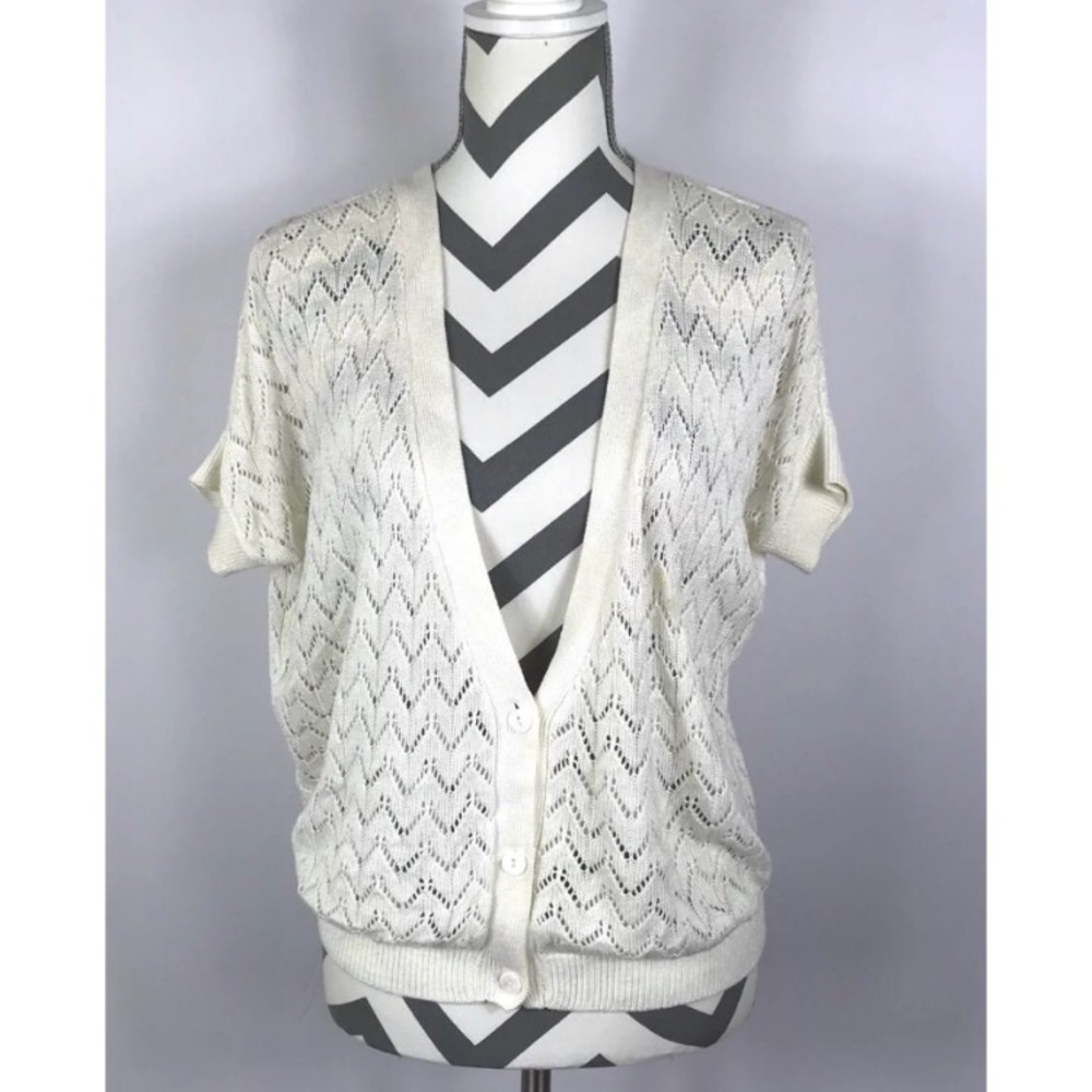 {MNG Suit Mango} Cream Open Crochet Cardigan